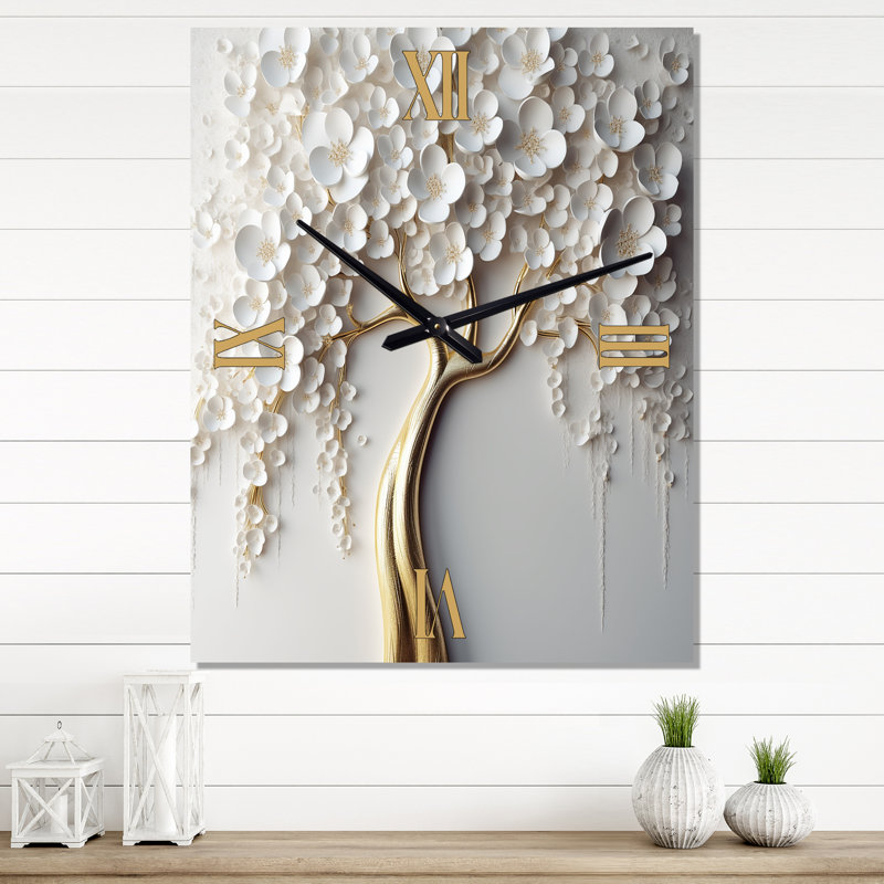 Orchidée arbre jardin de branches VII - horloge murale moderne arbre floral, H 32 po x l 24 po x P 1 po