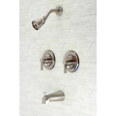 Kingston Brass KB668NDL Nuvofusion Two-Handle Tub And Shower Faucet With Volume Control, Brushed Nickel