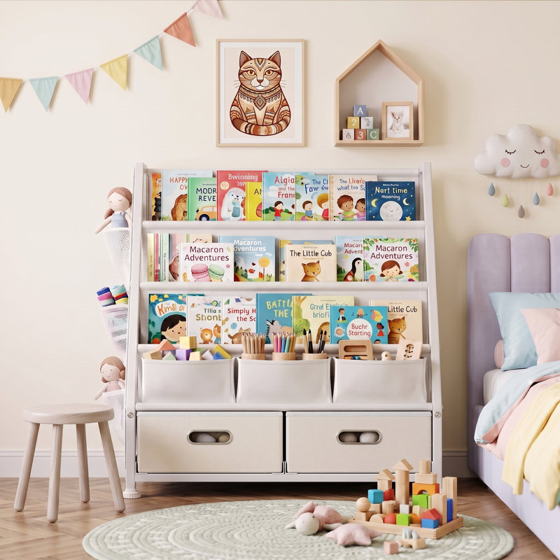 Bibliothèque pour enfants et rangement pour jouets, bibliothèque pour tout-petits à 3 niveaux avec tiroir pour le rangement de livres et de jouets