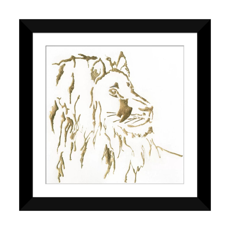 « gilded lion », impression sur toile, H 16 po x l 16 po x P 1 po, Papier d'art encadré noir, Blanc