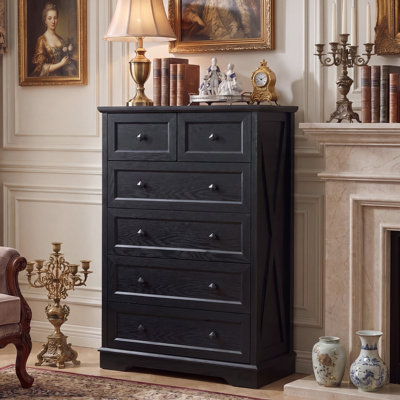 Farmhouse 6 Drawer Bedroom Dresser, Wood Tall Chest of Drawers, Closet Storage for Bedroom