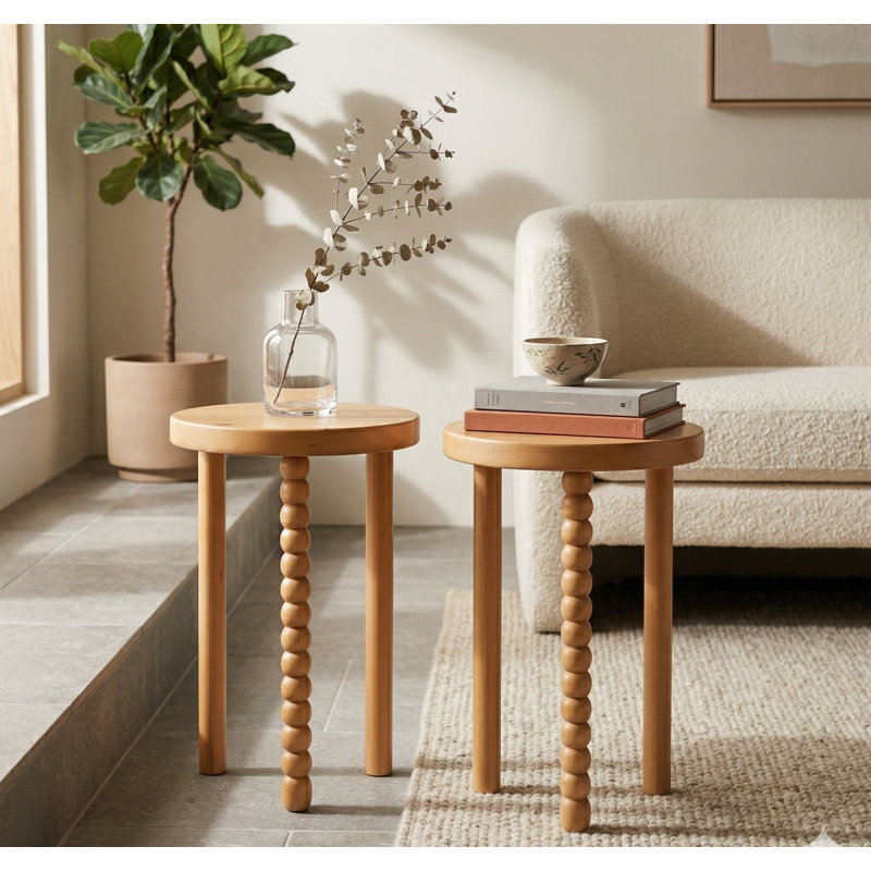 Caspar Round Wood Side Table Set, Natural