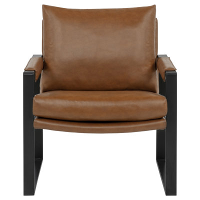 Rosalind Faux Leather Track-Arm Accent Chair with Metal Frame, Brown