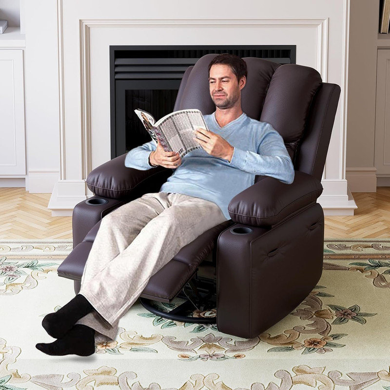 Fauteuil inclinable manuel surdimensionné avec 2 porte-gobelets et une poche latérale, Café