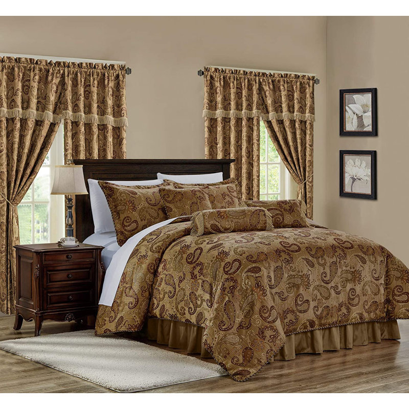 Adelle 7 Piece Paisley Jacquard comforter Set, Multicolor, Queen Comforter + 6 Additional Pieces