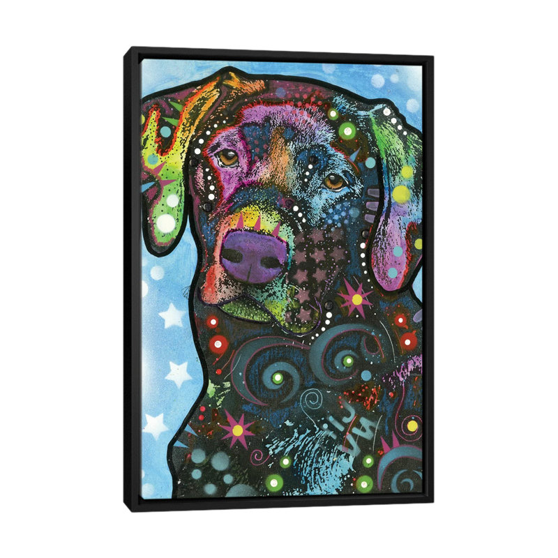 « labrador iv », impression sur toile, H 26 po x l 18 po x P 1,5 po, Toile avec cadre noir, Pas de tapis