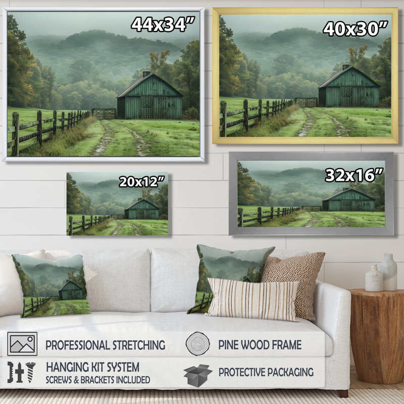Green Summer Barn Farming Heritage - Art mural de grange, Toile tendue, H 34 po x l 44 po x P 1,5 po