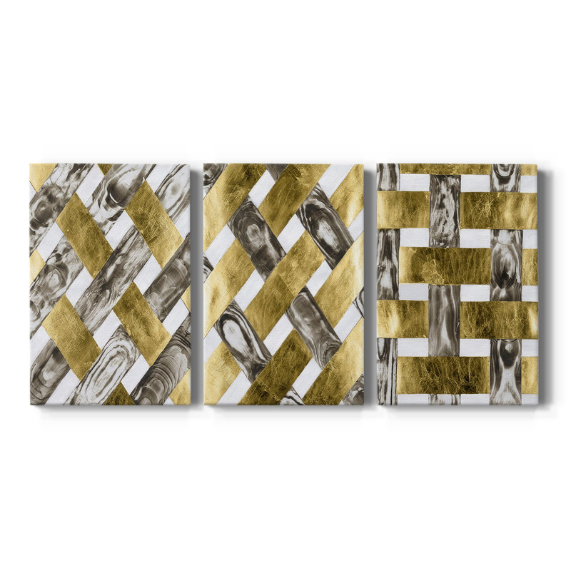 End Grain Weave I - Toile tendue sur mesure avec châssis - 3 pièces, H 12 po x l 24 po
