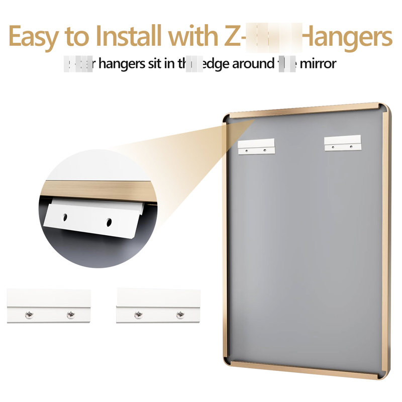 24X32 Inch Gold Aluminium Frame Bathroom Wall Mirror - Clear Reflection, No Hd Float Glass, Rust Frame, Proof , Z Bar Bracket For Installation In Glass Alloy Membrane, Easy Mounting