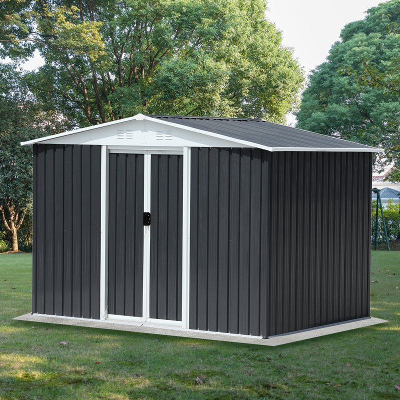 8'x6' Dark Grey Outdoor Storage Shed W/apex Roof, Alum Alloy Frame & Sliding Door - Apex Roof Rain Drain, Roomy Space 8'x6', Ventilated, Galv Steel/alum Alloy Frame Corr-resist, Easy Upkeep, Sleek Design - Outdoor Garden Storage