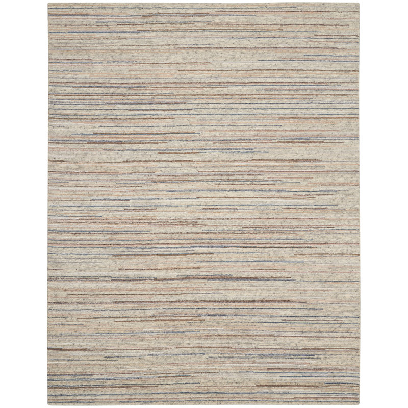 Tapis rayé bleu contemporain fait à la main Rennes, Rectangle 7 pi 9 po x 9 pi 9 po