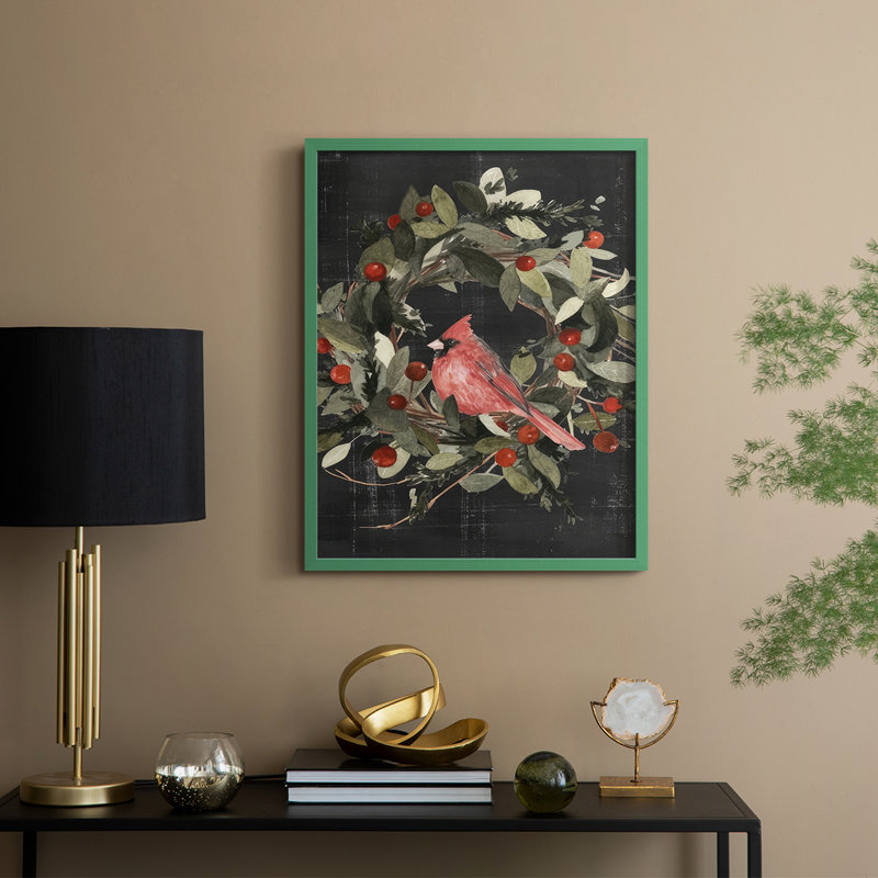 «Christmas Cardinal I», reproduction encadrée - bois massif, H 15 po x l 12 po, Vert