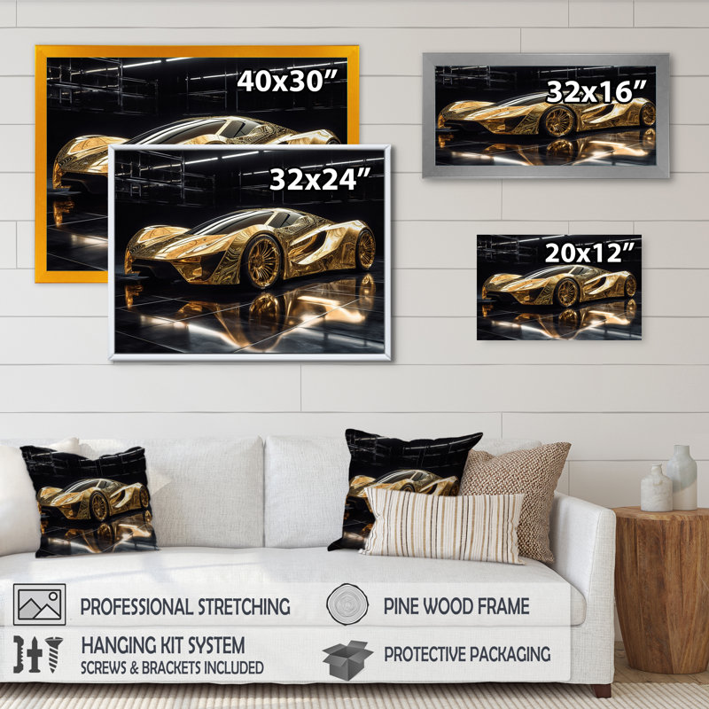 Or et noir emblématiques de voitures légendaires II - Cars American Muscle, art encadré, H 30 po x l 40 po x P 1,5 po