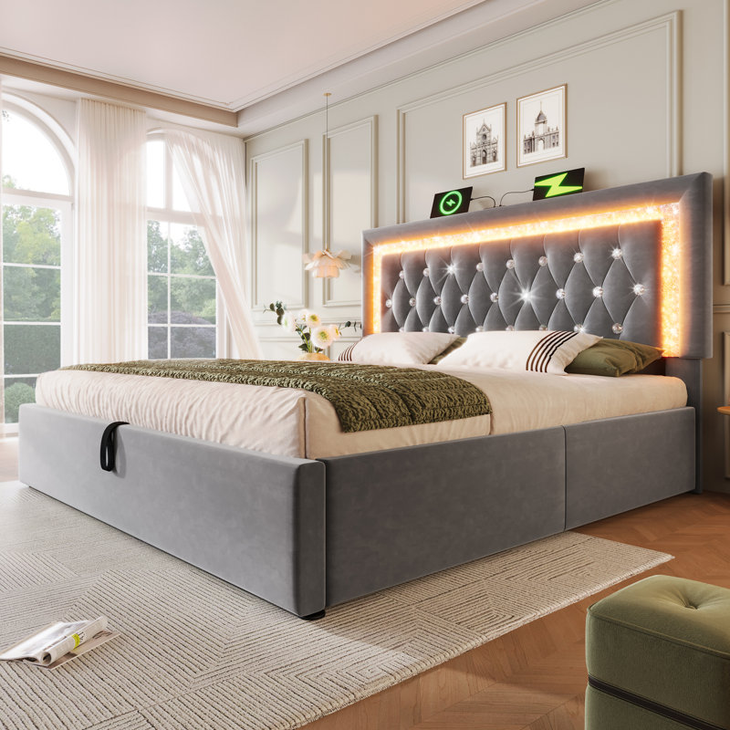 Upholstered Ottoman Storage Bed, Kingsize (5'), Grey