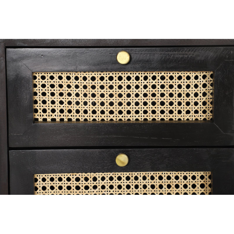 Gumbert Framingham 2 Drawer Rattan Bedside Table Black