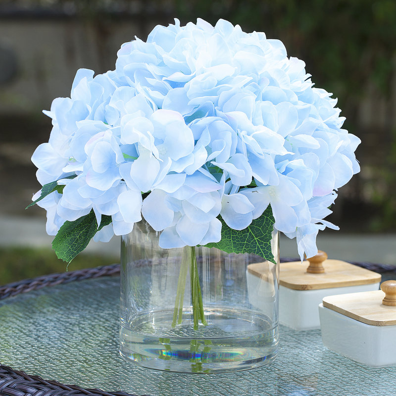 Faux Silk Hydrangea Arrangement in Vase, Blue