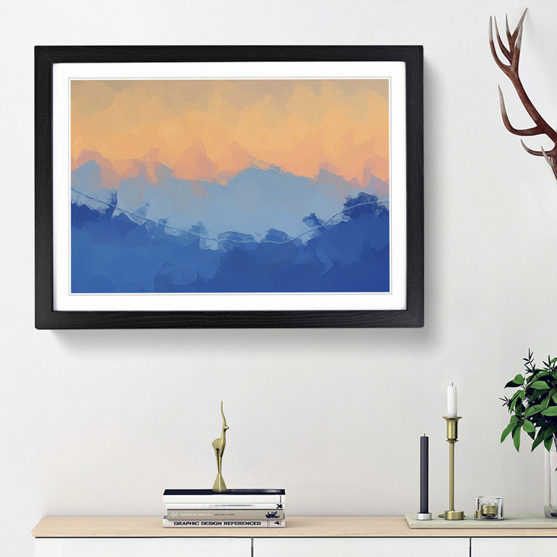Sunrise over the Mountains in Abstract - Picture Frame Graphic Art Print, 27cm H x 36cm W x 2cm D, Black Framed