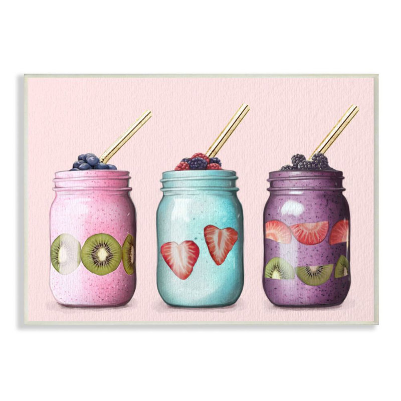 «Fruit Smoothie Jars Food Pink», impression, Plaque murale, H 13 po x l 19 po