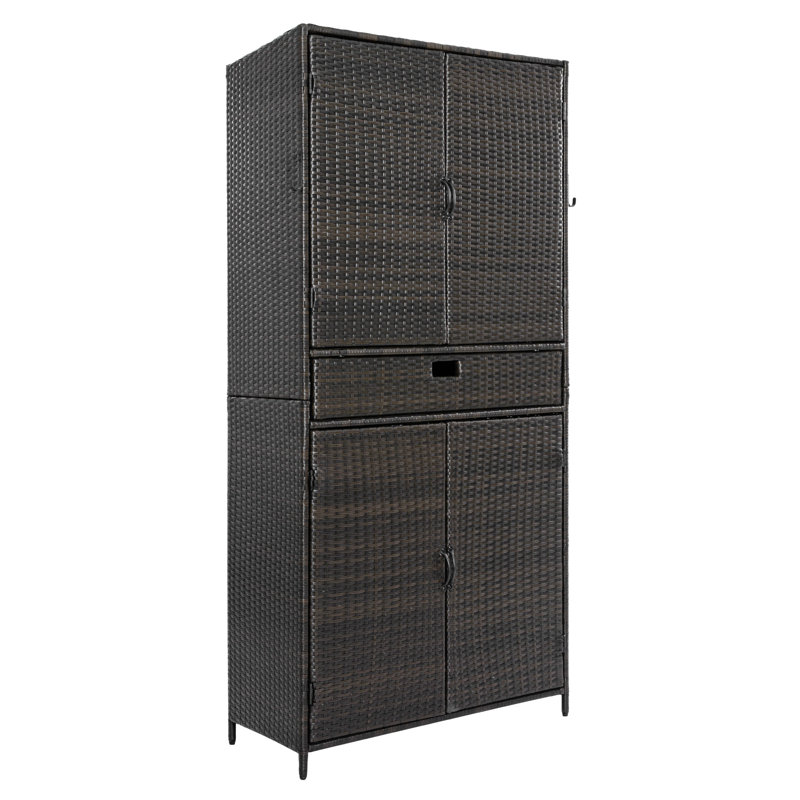 Armoire de rangement d'extérieur en osier de 76,4 po de hauteur avec tiroirs et tablettes réglables, Noir
