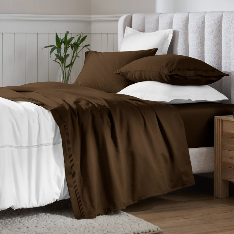 Egyptian Cotton Deep Pocket Solid 650 Thread Count Sheet Set, Olympic Queen, Chocolate