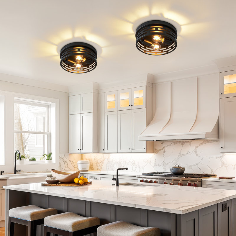 Modern Parallel Grid Black Metal 2-light Flush Mount Ceiling Light(bulb Not Include)
