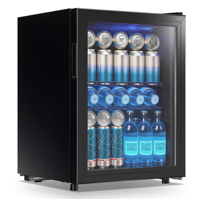Refroidisseur de réfrigérateur à boissons de 2,6 pieds cubes Wanai, mini porte en verre pour réfrigérateur de 88 canettes avec tablettes réglables, 7 réfrigérateurs à boissons autoportants pour la maison, le bureau ou le bar à 7 températures réglables (noir)