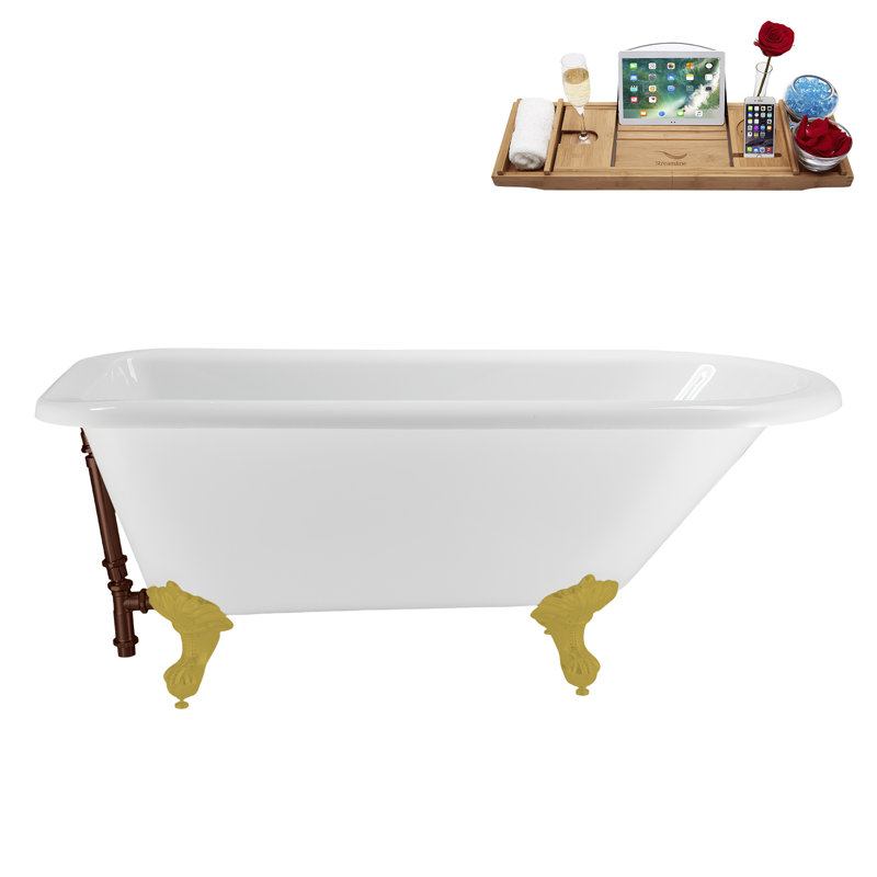 62" Streamline Clawfoot Tub,Tray,Drain, Clawfeet, Brushed Gold, Matte Oil Rubbed Bronze