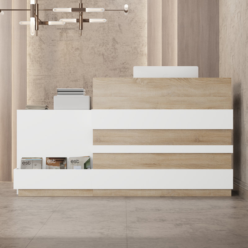 87.2'' W Rectangular Reception Desk With Keyboard Tray, Drawer, Storage Cabinet and Cable Management