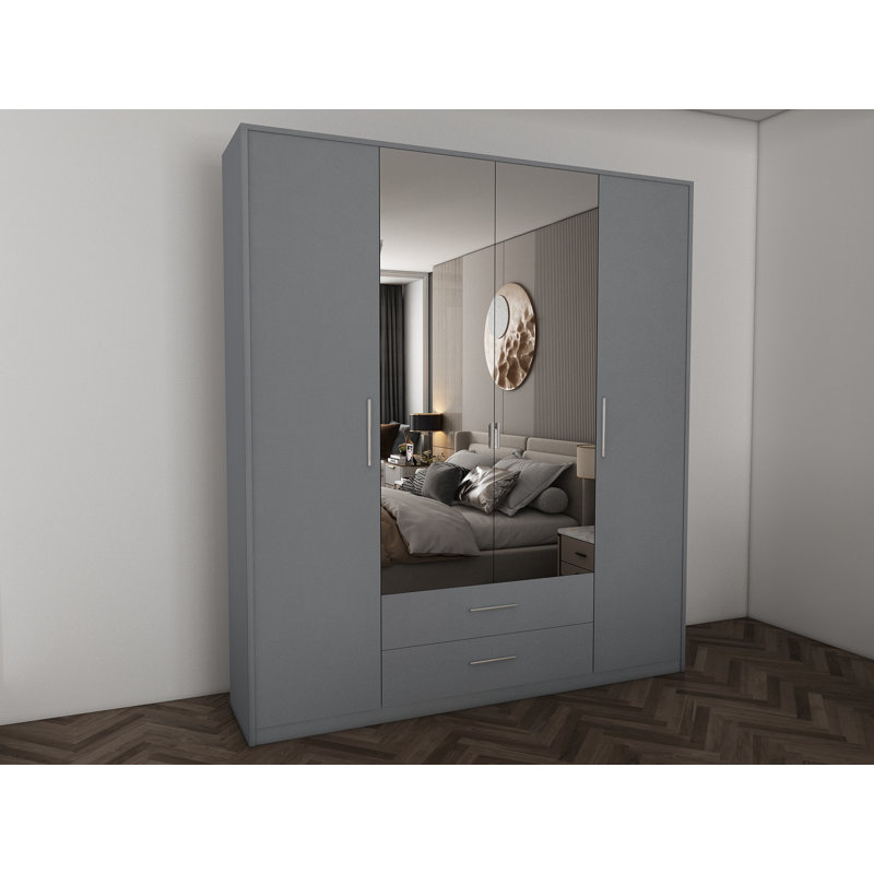 Pamel 4 Door Manufactured Wood Wardrobe, Grey