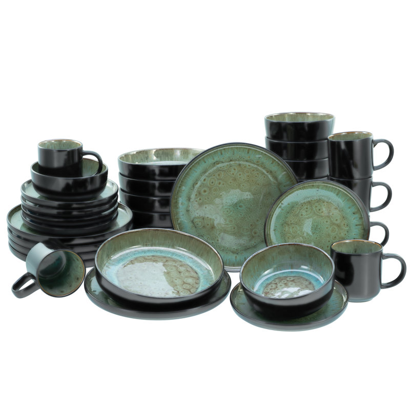 Creatable Nordic Fjord Green 30 Piece Dinnerware Set with Mug, Service for 6