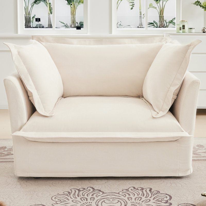 Fauteuil à housse avec 1 grand coussin de dossier et 2 grands coussins décoratifs, 1 canapé profond confortable et 1 siège large, plusieurs coussins moelleux, tissu chenille, noir