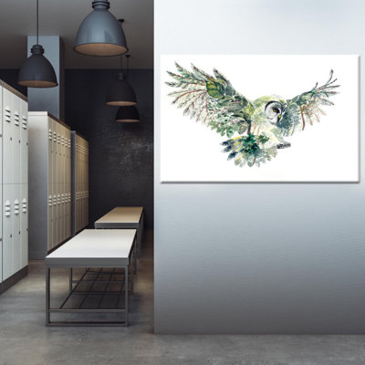 «Elegant Floral Owl», art mural en verre imprimé sur toile, 1P