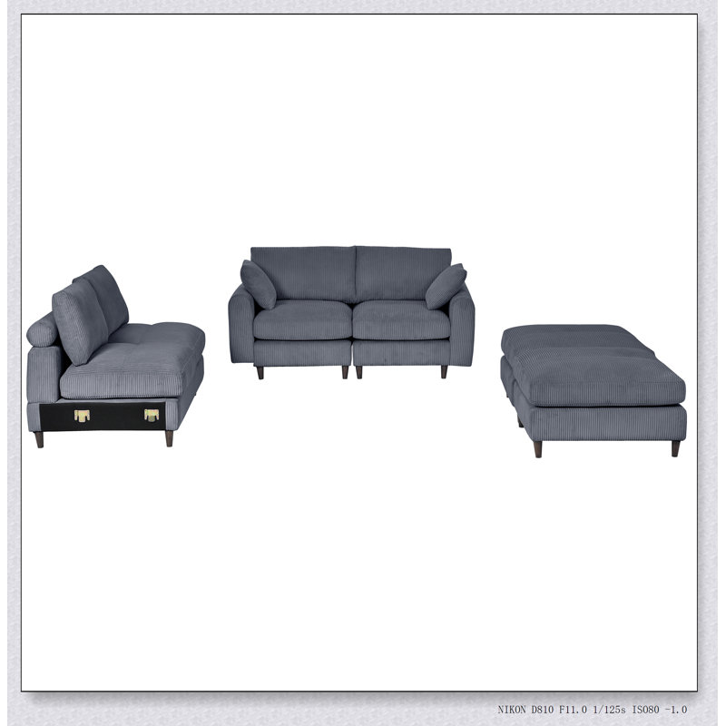 Canapé modulaire en U / en L avec repose-pieds et coussins surdimensionnés Modern, Gris
