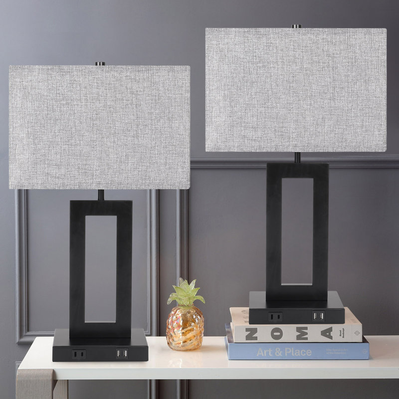 22" Dimmable Touch Control Table Lamp with Dual USB Ports   , Matte Black, Gray