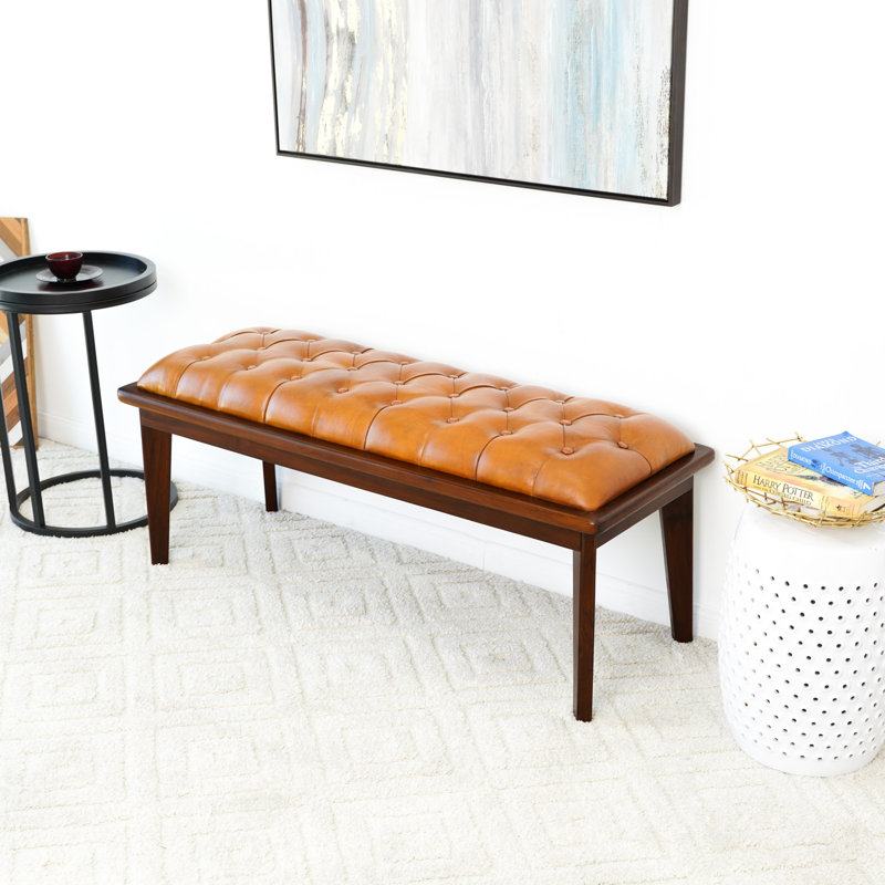Calhame Genuine Leather Upholstered Bench
