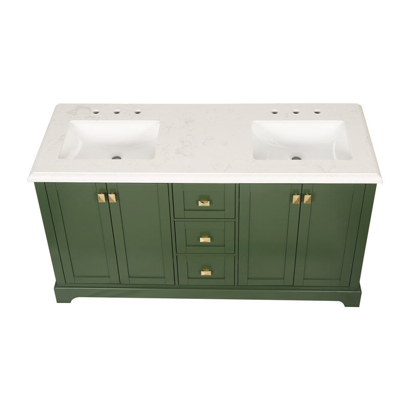 60'' Double Bathroom Vanity with Marble Top, Green
