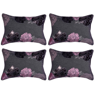 Ensemble de housses de coussin en velours floral avec broderie en velours - Décoration de Noël 14 x 20 pour lit, chambre et chambre
