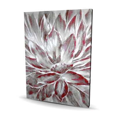Fleur rouge et grise - Toile rouge contemporaine pour la décoration intérieure