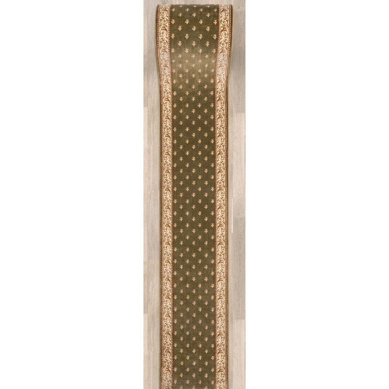 Almore Fleur De Lis Green Custom Size Hallway Stair Runner - Traditional Elegance Carpet, Runner 2'2" x 14'