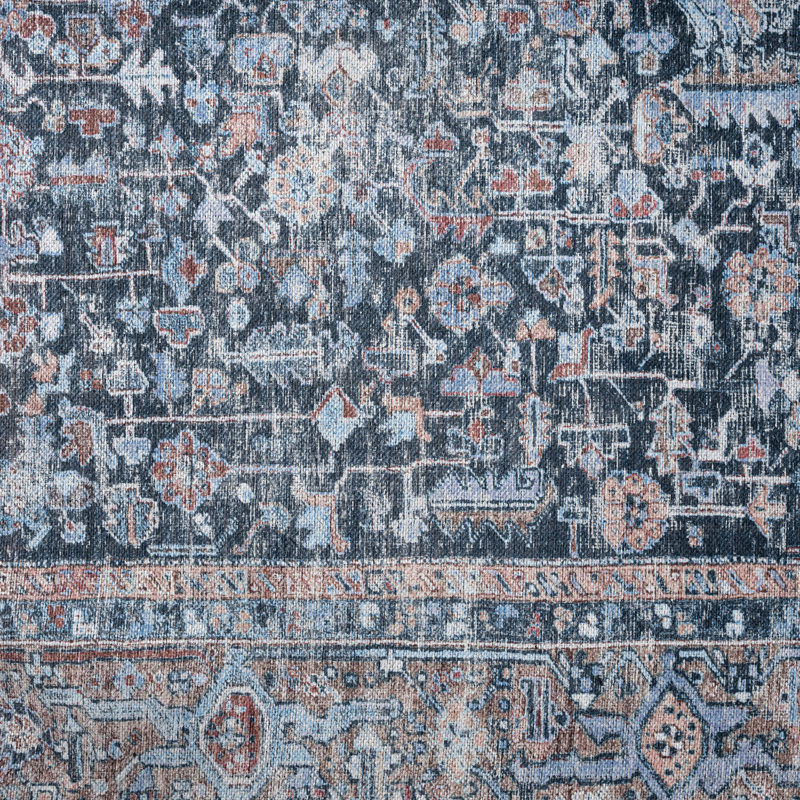 Kugler Oriental Machine Washable Blue/Denim Area Rug, Runner 1'11" x 7'2"