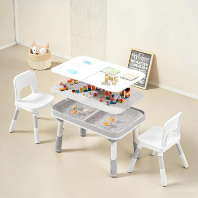 Kids Table And Chair Set With Storage, 5 In 1 Height Adjustable Toddler Table And 2 Chair Set