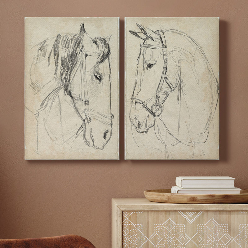 " Horse In Bridle Sketch I " 2 - Pieces, 60" H x 80" W x 1" D