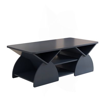 Modern Blue Rectangular Coffee Table With Rounded Corners, Open Storage Shelves & Sturdy Frame – Easy Assembly Geometric Design Table For Living Or Reception Room 