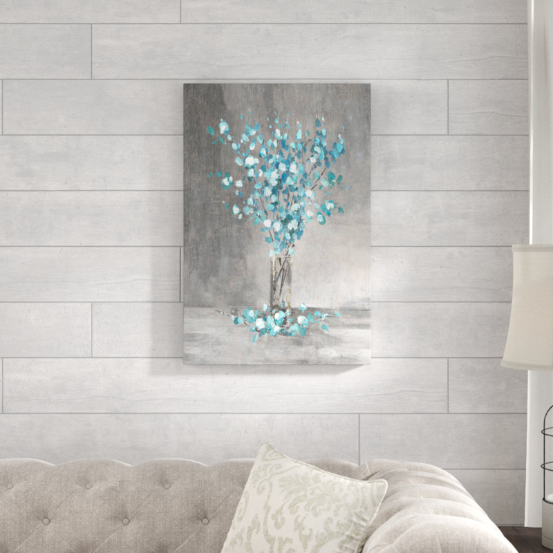 «Blue Blooms On Grey», reproduction sur toile, H 30 po x l 20 po