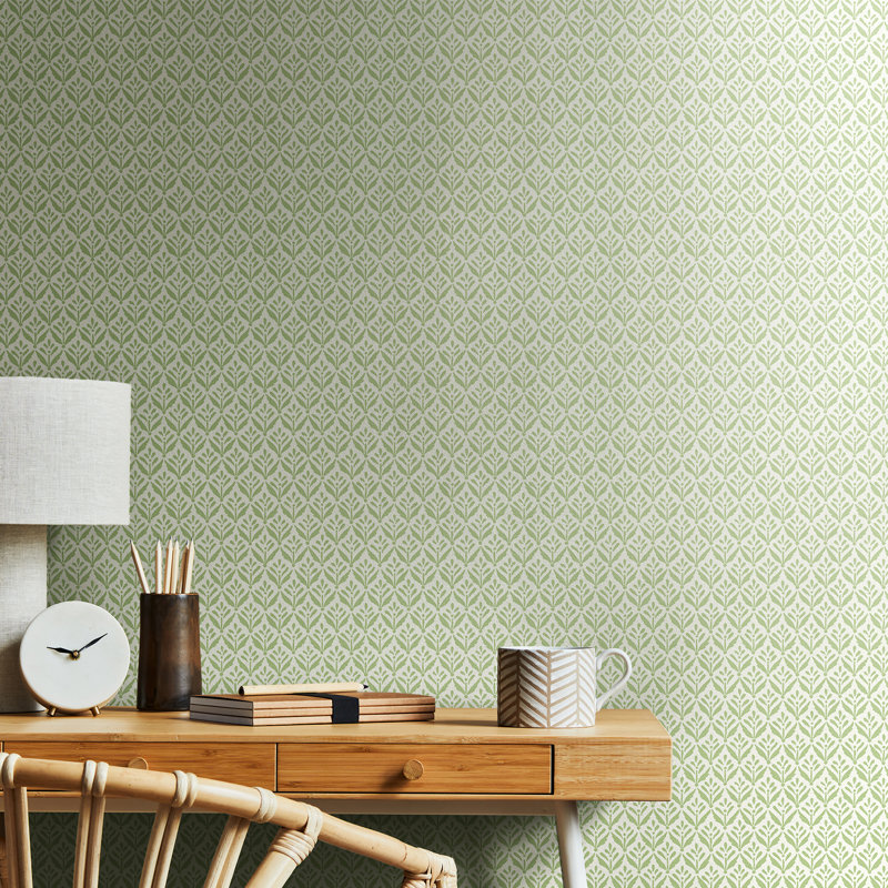 Mini Leaf - Forest 10m Wallpaper, Light Green Geometric