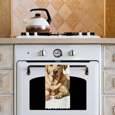  Linges de cuisine en microfibre, linges à vaisselle réutilisables absorbants, décoratifs résistants à la décoloration, 16 po x 24 po, texte pour bol de chien de laboratoire beige