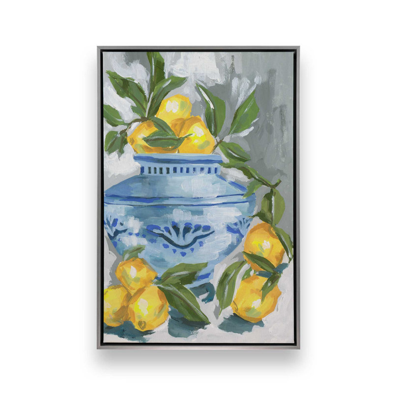 «Indigo & Lemon I» par Melissa Wang, reproduction d'art, H 40 po x l 30 po, Argent argent