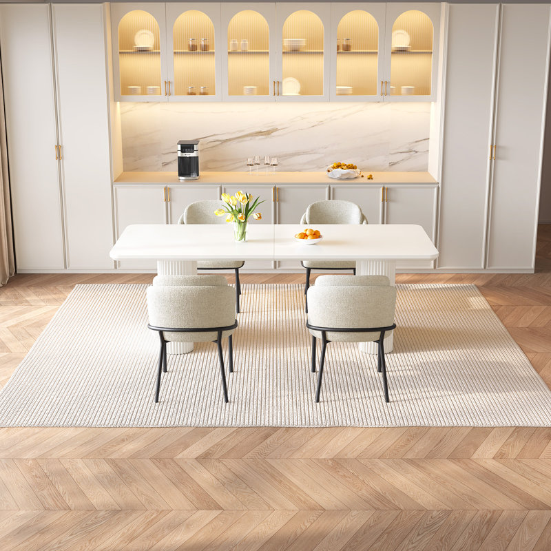 78.97" Modern Rectangle Cream White Dining Table Set with 4 Chairs for Kitchen, Bar, Living Room, 5 Pieces: Table, 4 Chairs