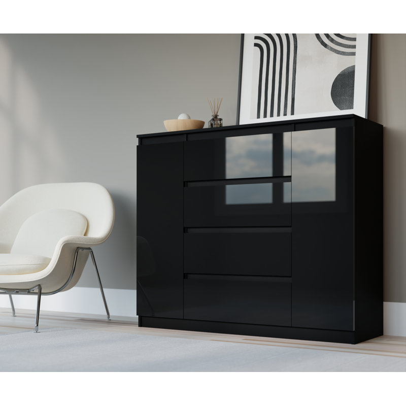 Double Down 138.6cm W 4 - Drawer Chest of Drawers, Glossy Black