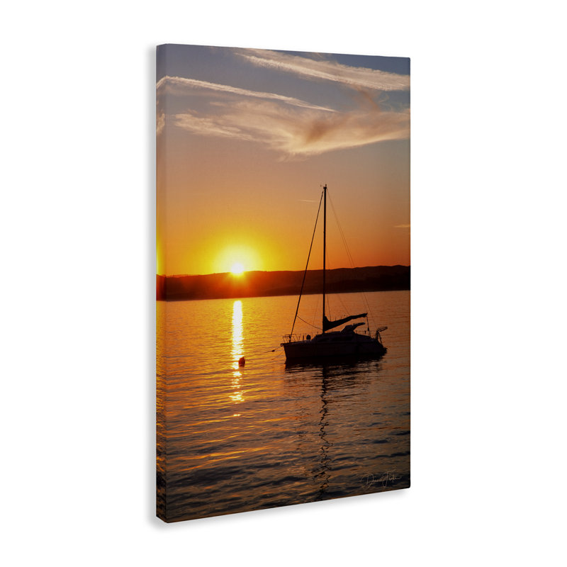 «Boat Ride at Sunset», art mural sur toile par Dennis Frates, H 24 po x l 16 po